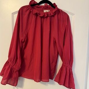 Mille long sleeve dark pink Ruffle Blouse bell sleeves women’s large